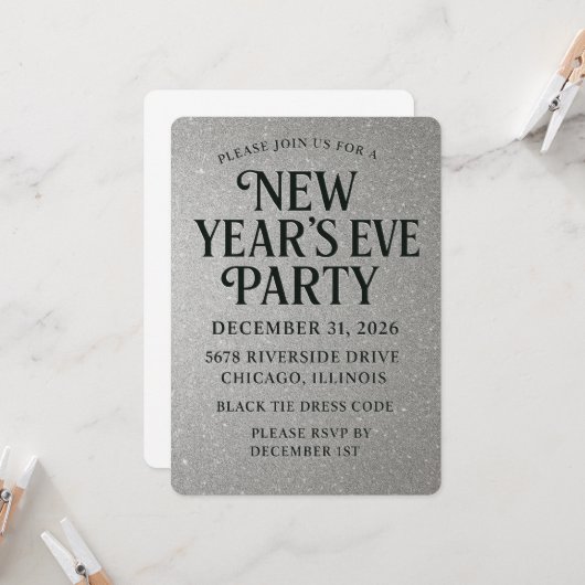 Elegant Glitter New Year’s Eve 招待状 (正面/裏面インサイチュ)
