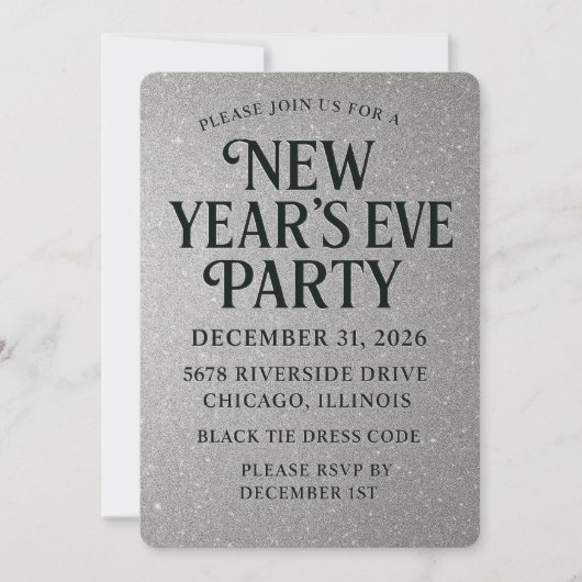 Elegant Glitter New Year’s Eve 招待状 (正面)