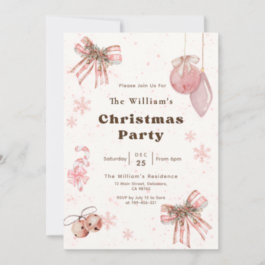 Elegant Glitter Pink Coquette Christmas Party 招待状 (正面)