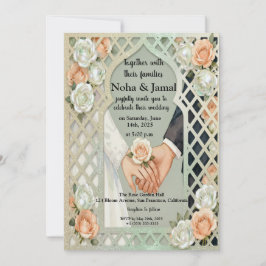 Elegant Glitter Roses Arch Romantic Couple Hands 招待状