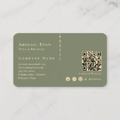 Elegant Glitter Vintage Gold Monogram Sage Green 名刺 (裏面)