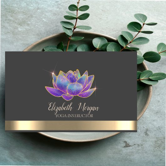 Elegant Glitter Violet Lotus Gold Stripe Gray 名刺