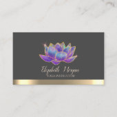 Elegant Glitter Violet Lotus Gold Stripe Gray 名刺 (正面)