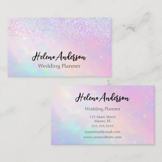 Elegant Glitters Opal Rainbow Confettis 名刺 (正面/裏面)