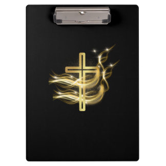 Elegant Glowing Gold Cross Christian Clipboard クリップボード