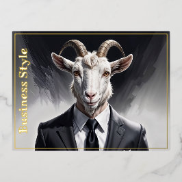 Elegant goat gentleman in formal portrait scene 箔シーズンポストカード