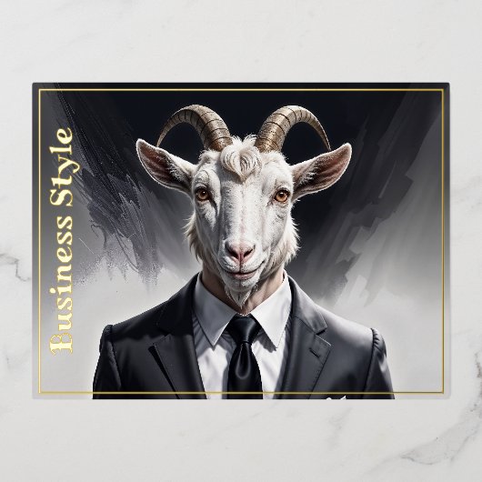 Elegant goat gentleman in formal portrait scene 箔シーズンポストカード (正面)