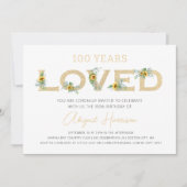 Elegant Gold 100 Years Loved Photo Birthday Party 招待状 (正面)