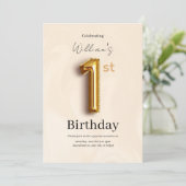 Elegant Gold 1st Birthday Invite, Minimalist Boy  招待状 (スタンド正面)