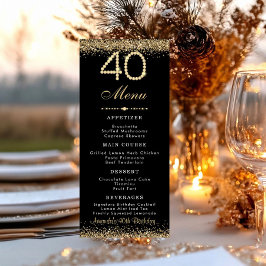 Elegant Gold 40th Birthday Dinner Flat Menu メニュー