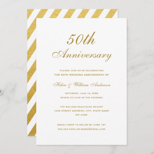 Elegant Gold 50th Anniversary Celebration 招待状 (正面/裏面)