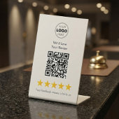 Elegant Gold 5-Star QR Code Review Pedestal Sign 台座サイン