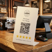 Elegant Gold 5-Star QR Code Review Pedestal Sign 台座サイン