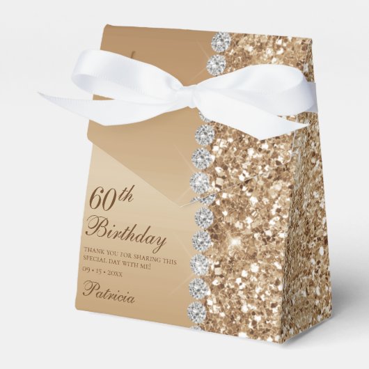 Elegant Gold 60th Birthday フェイバーボックス (正面サイド)