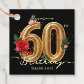 Elegant Gold 60th Birthday Red Pink Rose Black フェイバータグ (正面)