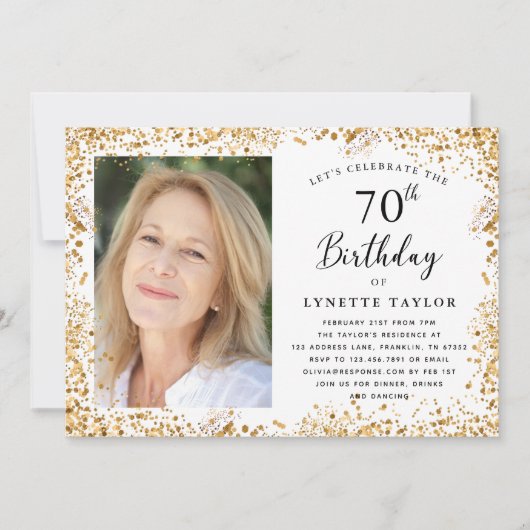 Elegant Gold 70th Birthday 招待状 (正面)