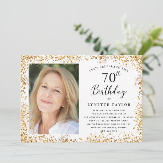 Elegant Gold 70th Birthday 招待状 (スタンド正面)