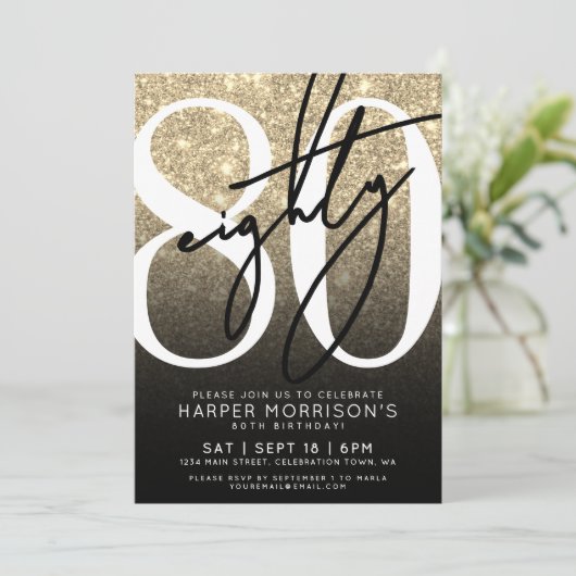 Elegant Gold 80th Birthday 招待状 (スタンド正面)