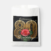Elegant Gold 80th Birthday Red Rose Floral Black フェイバーバッグ (正面)