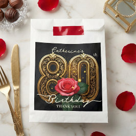 Elegant Gold 80th Birthday Red Rose Floral Black フェイバーバッグ