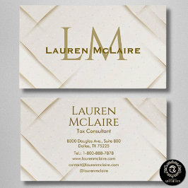 Elegant Gold Accent Monogram Business Card 名刺