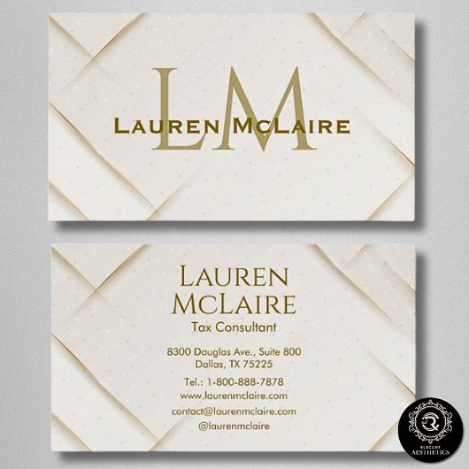 Elegant Gold Accent Monogram Business Card 名刺