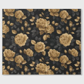 Elegant Gold Accent Rose Black Floral Pattern ラッピングペーパー (フラット)