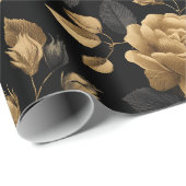 Elegant Gold Accent Rose Black Floral Pattern ラッピングペーパー (ロールコーナー)