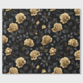 Elegant Gold Accent Rose Black Floral Pattern ラッピングペーパー (フラット)