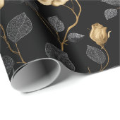 Elegant Gold Accent Rose Black Floral Pattern ラッピングペーパー (ロールコーナー)