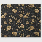 Elegant Gold Accent Rose Black Floral Pattern ラッピングペーパー (フラット)