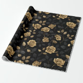 Elegant Gold Accent Rose Black Floral Pattern ラッピングペーパー (アンロールド)