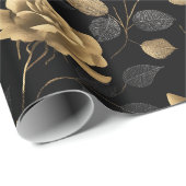 Elegant Gold Accent Rose Black Floral Pattern ラッピングペーパー (ロールコーナー)
