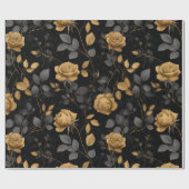 Elegant Gold Accent Rose Black Floral Pattern ラッピングペーパー (フラット)