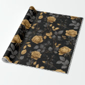 Elegant Gold Accent Rose Black Floral Pattern ラッピングペーパー (アンロールド)