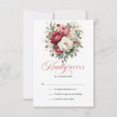 Elegant Gold Accent Wedding RSVP Red Blush (正面)