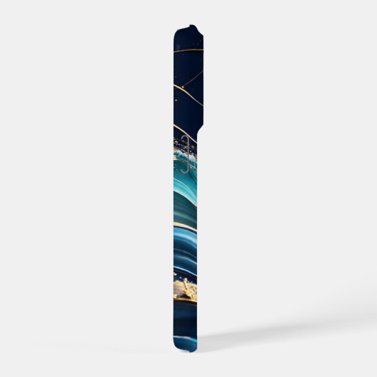 Elegant gold-accented ocean waves iPhoneケース (右側面)