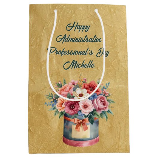 Elegant Gold Administrative Professionals Day ミディアムペーパーバッグ (正面)