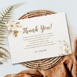 Elegant Gold and Beige Flower Bridal Shower サンキューカード