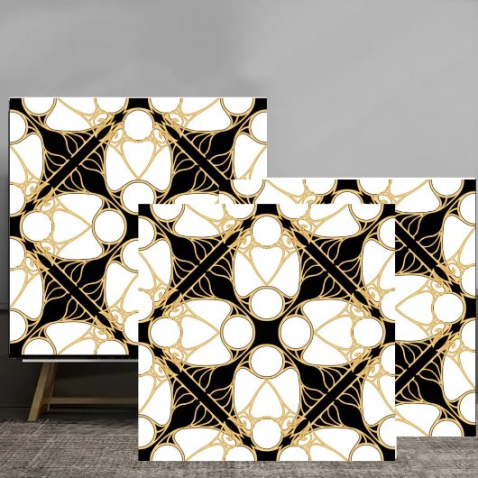Elegant Gold and Black Art Nouveau Geometric Patte タイル