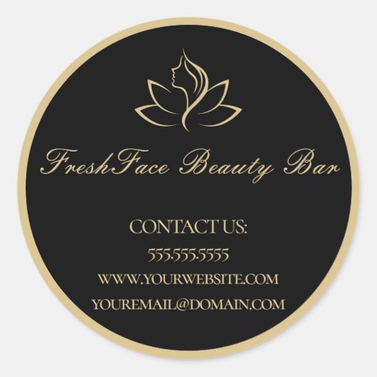 Elegant gold and black beauty salon ラウンドシール (正面)