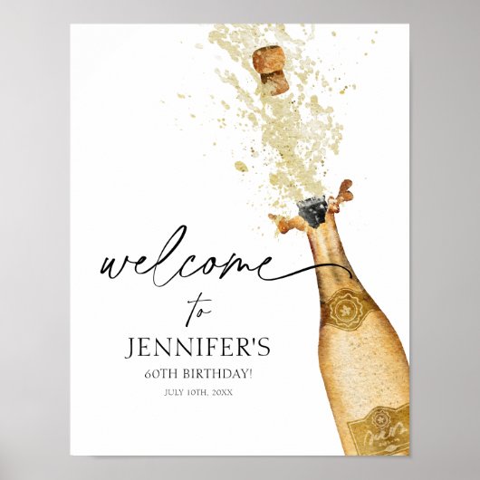 Elegant Gold and Black Birthday Party Welcome Sign ポスター (正面)