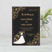 Elegant gold and Black Border floral Wedding  招待状 (スタンド正面)