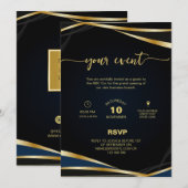 Elegant Gold and Black Corporate Party Event Inv 招待状 (正面/裏面)