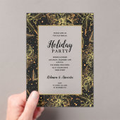 Elegant Gold and Black Floral Holiday Party アクリル招待状 (インサイチュ (ポータブル))