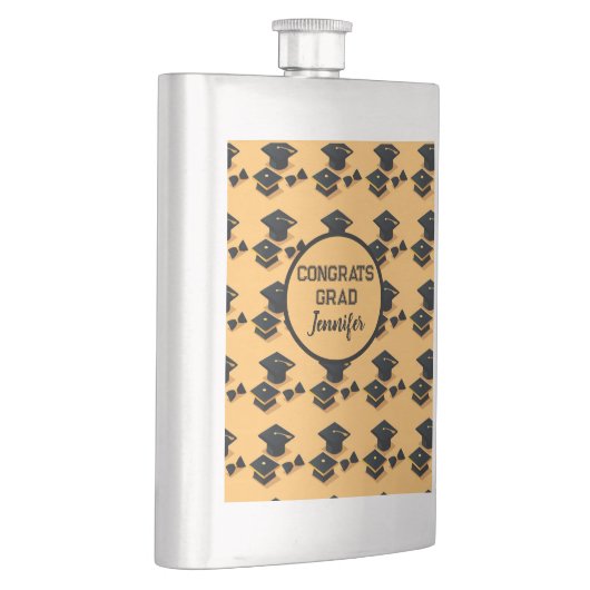 Elegant Gold and Black Graduation Cap Pattern フラスク (右)