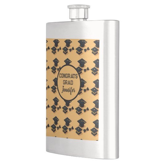 Elegant Gold and Black Graduation Cap Pattern フラスク (左)