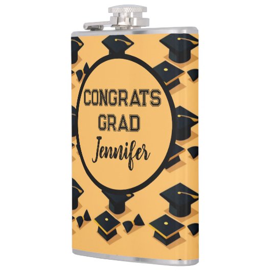 Elegant Gold and Black Graduation Cap Pattern フラスク (左)
