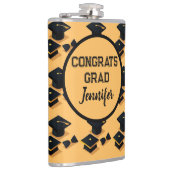 Elegant Gold and Black Graduation Cap Pattern フラスク (右)