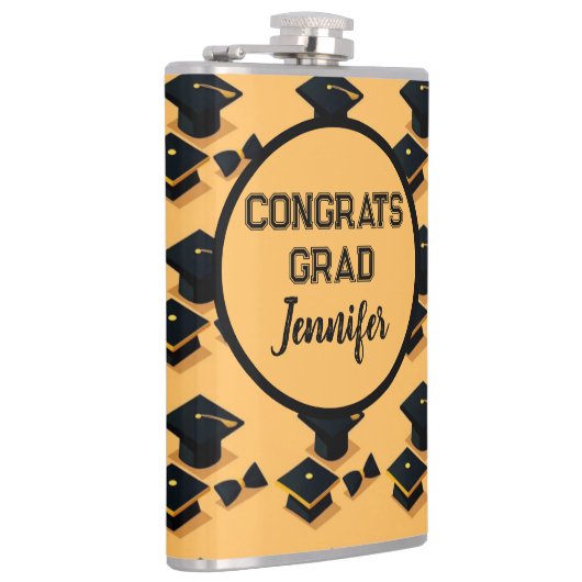 Elegant Gold and Black Graduation Cap Pattern フラスク (右)
